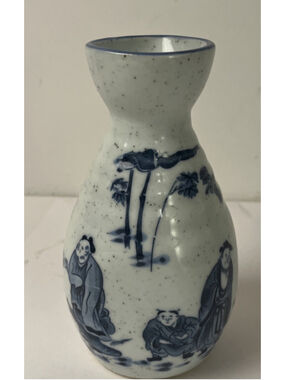 Vintage Japanese Nabeshima Sake Decanter Bottle Tokkuri Blue White Pottery
